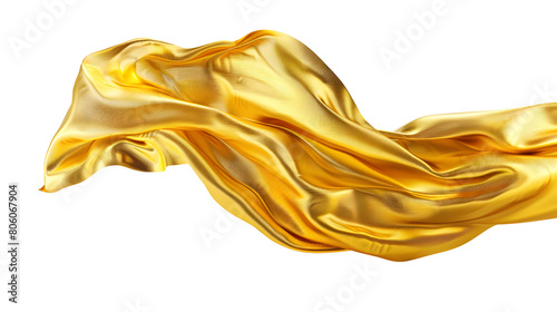 Gloden silk cloth, flying, isolated on a white background. 