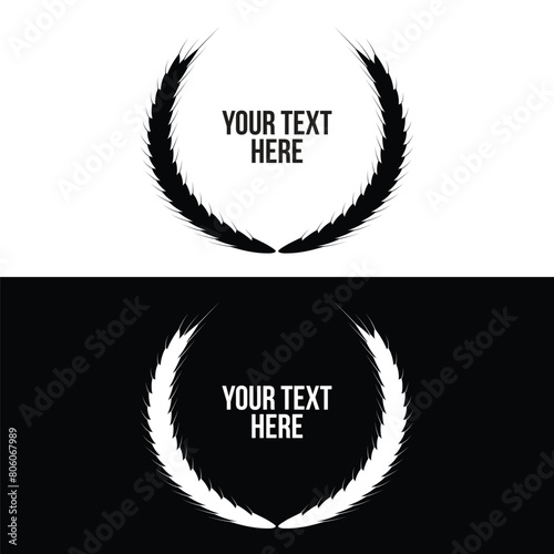 black and white laural wreath, leaves illustration, winning illustration template
