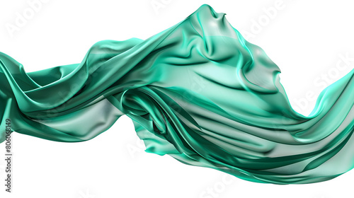 Green silk cloth  flying  isolated on a white background. 