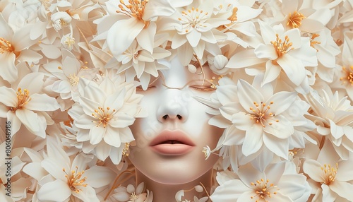 Ethereal Floral Face Art Composition - Serene, Dreamy, Elegant, Surreal, Delicate