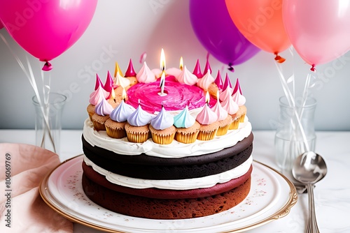 birthday cake with balloons