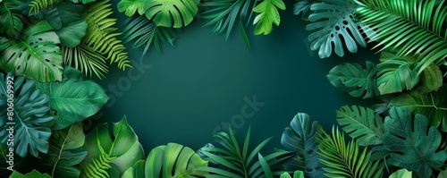 Rainforest landscape teems with lush greenery and vibrant life  Sharpen banner template with copy space on center