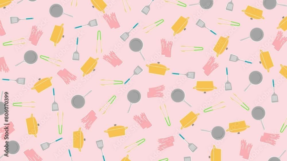 キッチングッズのイラストパターン背景(8秒ループ) キッチングッズのイラストパターン背景(8秒ループ)