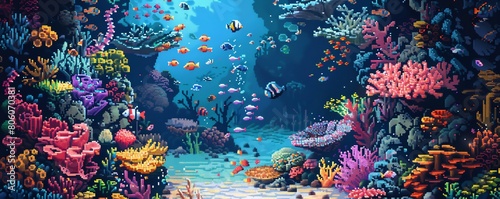 A beautiful and vibrant coral reef with a variety of fish swimming around. The coral is colorful and the water is crystal clear.