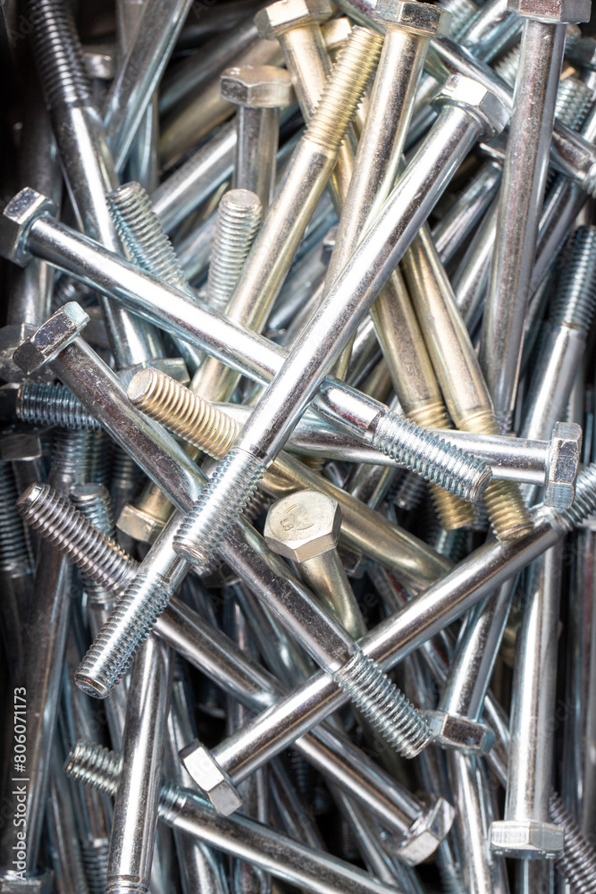 Hex head bolts. 10x120mm Hexagon head bolts background. close up Hex head bolts. 10x120mm Hexagon head bolts background. close up