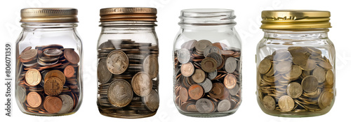 Money Jar with coins on transparent background
 photo