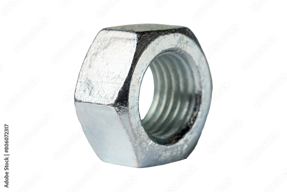 Hexagon nut. Hexagon nut made of stainless steel on a white background Hexagon nut. Hexagon nut made of stainless steel on a white background