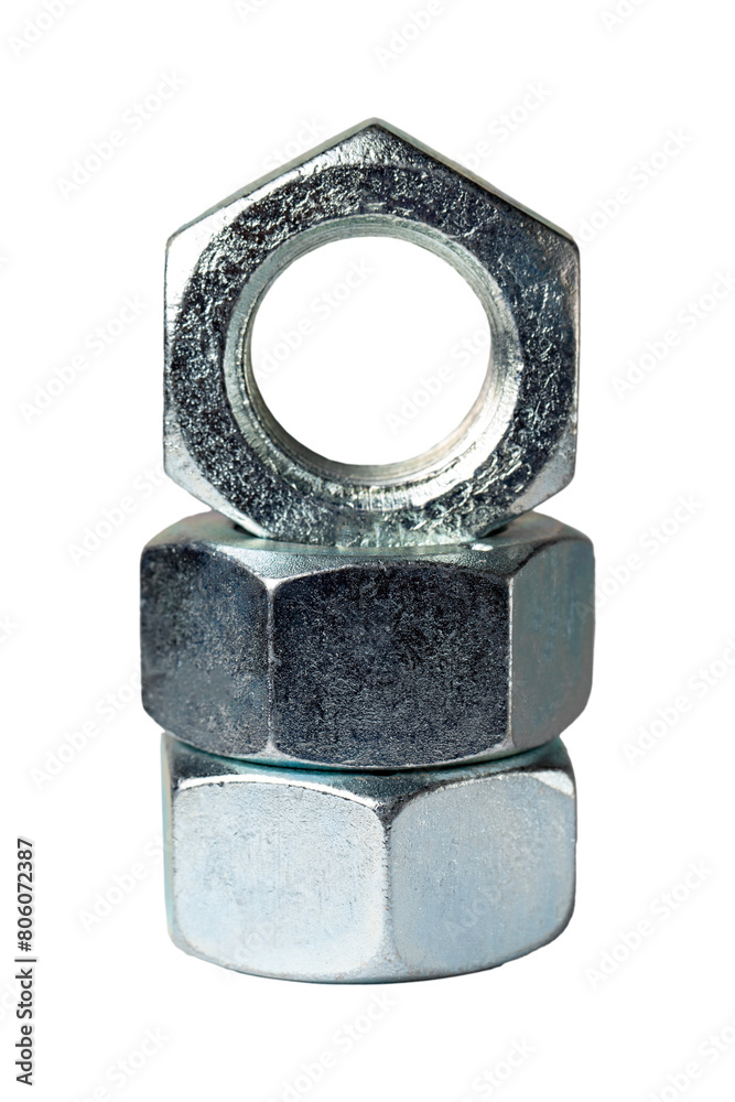 Hexagon nut. Hexagon nut made of stainless steel on a white background