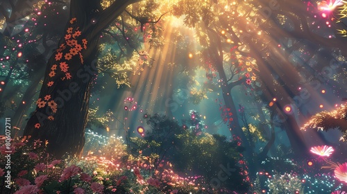 Experience an otherworldly forest with shimmering holographic trees