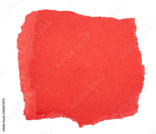 Red Torn paper in a square shape, ripped orange paper sheet, realistic paper scrap with torn edges, isolated on a transparent background, grunge textured graphic element