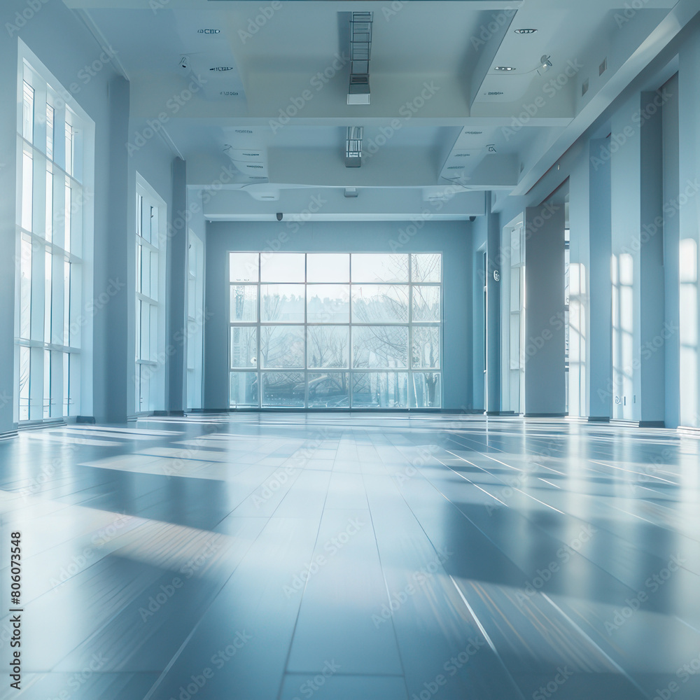 large and light hall with mirrors, music, equipment for dancing, sports. Group fitness room. Modern interior design. Fitness workout. Fitness gym background. Gym equipment background. Empty space.
