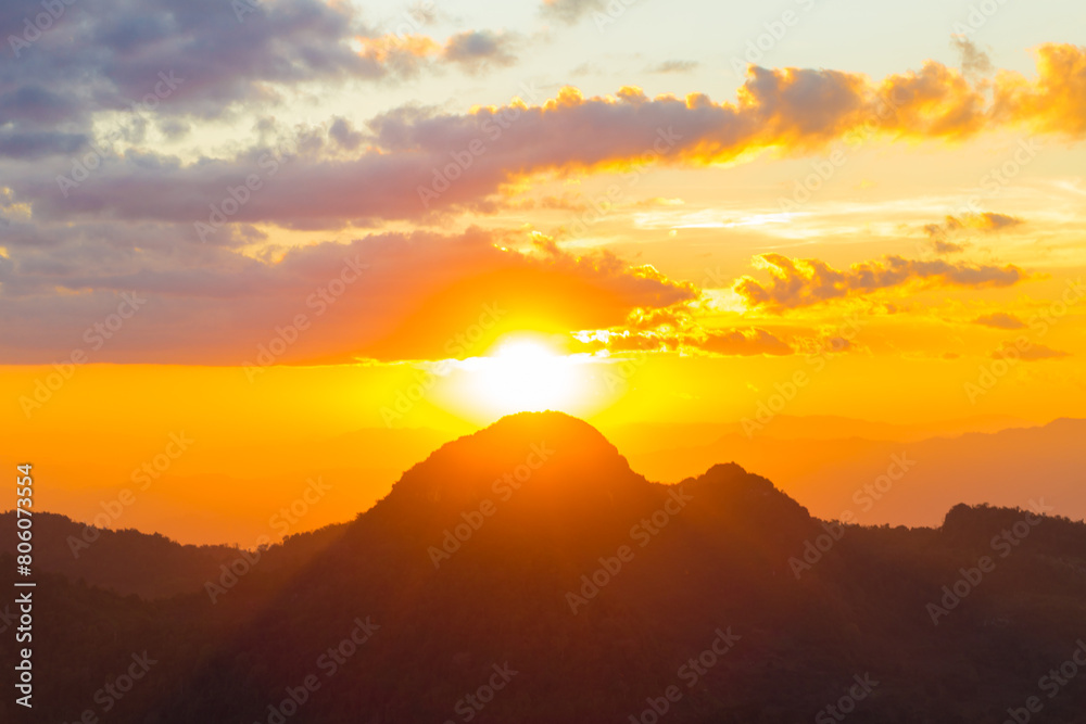 Sunset on the top of mountain tropical forest colourful sky cloud Sunset on the top of mountain tropical forest colourful sky cloud