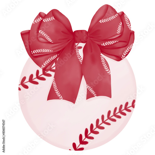 Coquette baseball with red ribbon bow