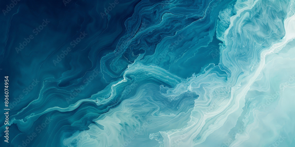 Obraz premium Abstract blue teal and white water background, with swirling waves or ocean swirls. dark blue teal water watercolor background. 