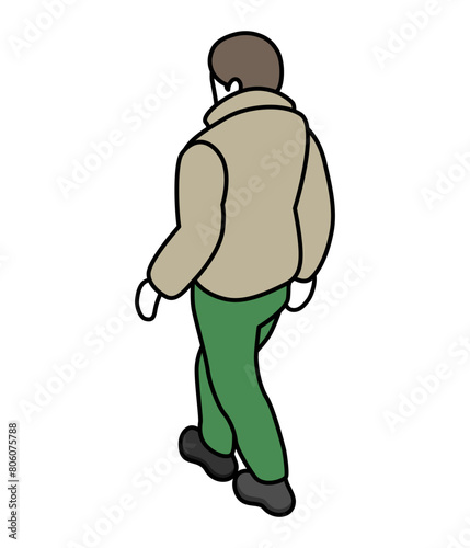 Isometric person, Walking man from behind - long sleeves