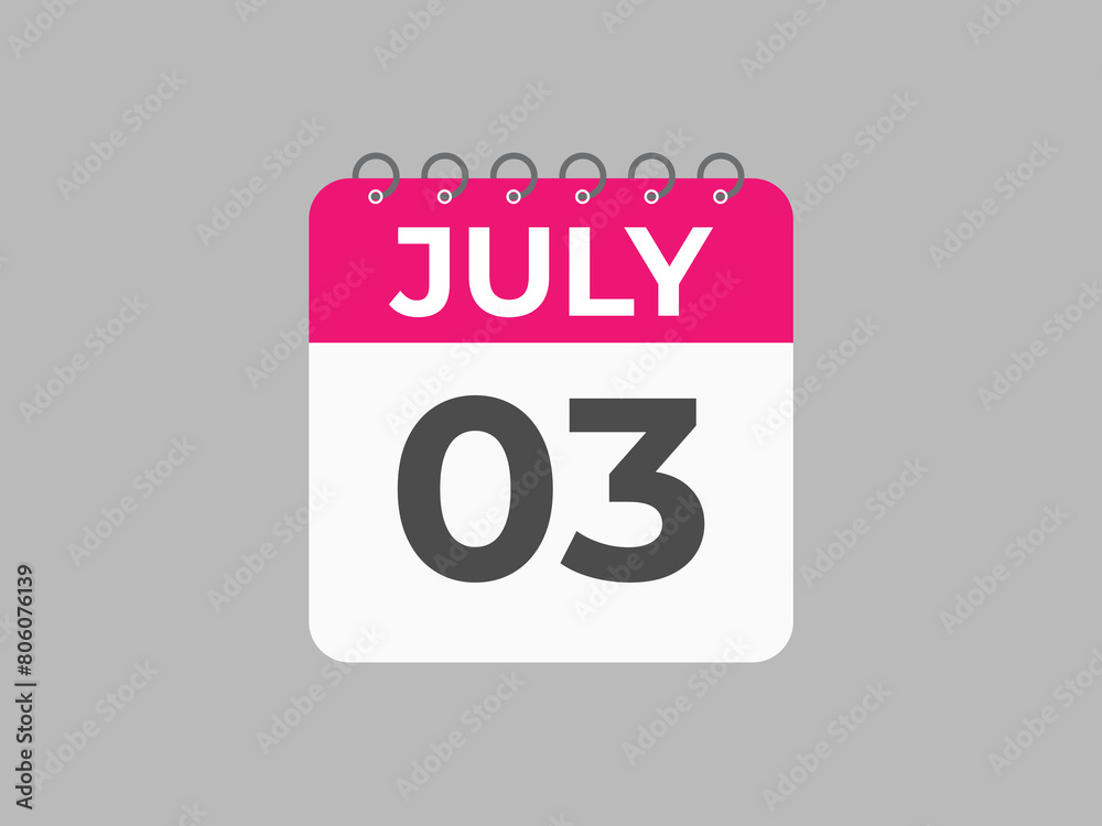 July 3 calendar reminder. 3 July daily calendar icon template. Calendar 3 July icon Design template. Vector illustration
