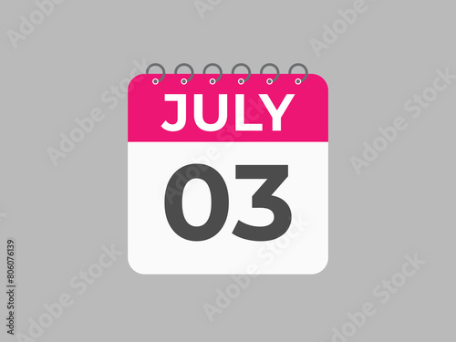 July 3 calendar reminder. 3 July daily calendar icon template. Calendar 3 July icon Design template. Vector illustration
