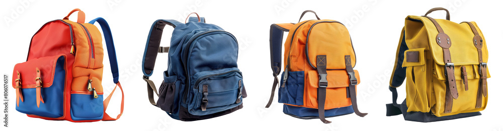 Fototapeta premium backpack, png set, collection, transparent background