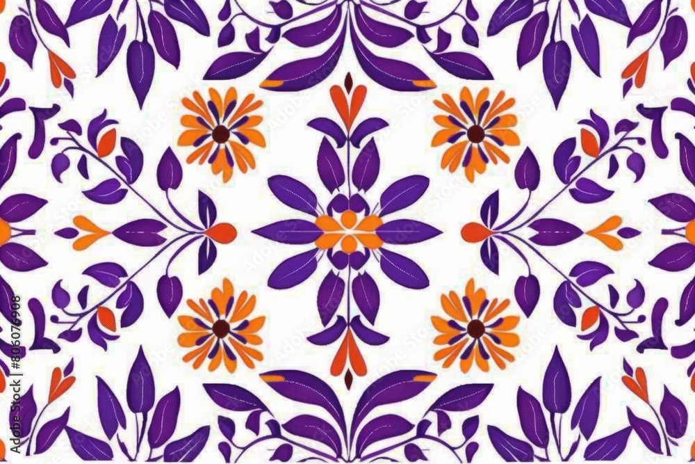 Vibrant Purple and Orange Floral Pattern for Creative Backgrounds. Design for background, graphic design, print, poster, interior, packaging paper