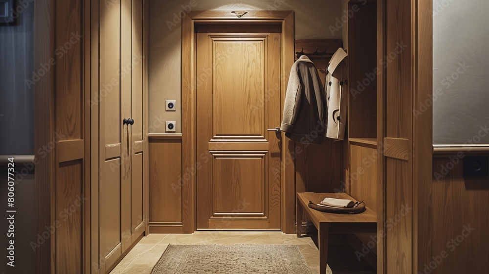 Customized door with a built-in coat closet or storage area for outerwear