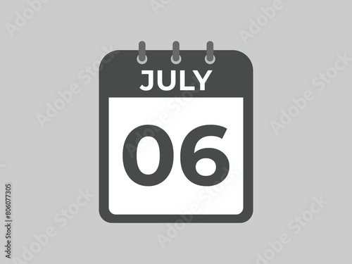 July 6 calendar reminder. 6 July daily calendar icon template. Calendar 6 July icon Design template. Vector illustration
