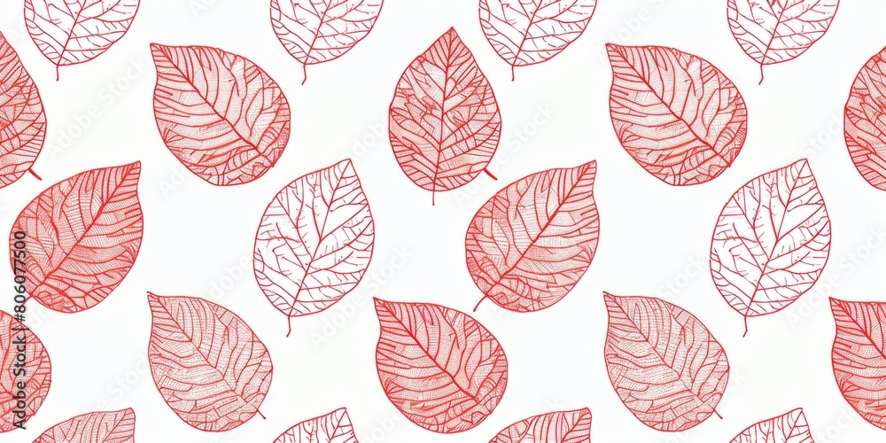 Red and White Leaf Pattern Seamless Background. Design for background, graphic design, print, poster, interior, packaging paper Red and White Leaf Pattern Seamless Background. Design for background, graphic design, print, poster, interior, packaging paper