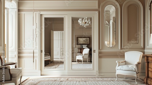 Customized door with a built-in mirror or mirrored panels for added functionality