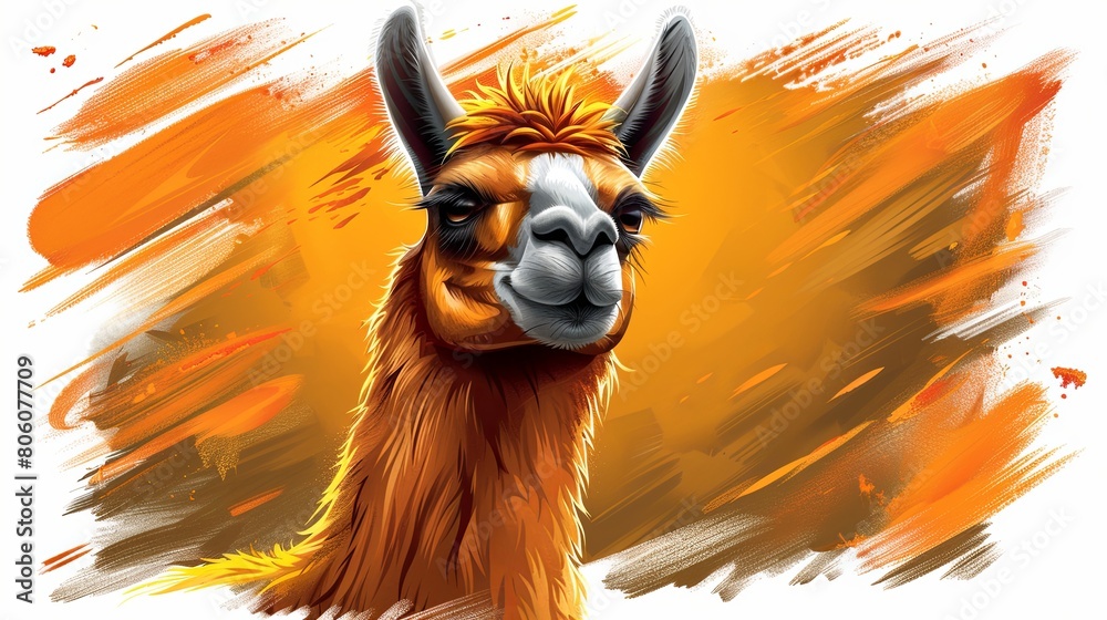 Fototapeta premium A llama on an orange background in a semi-realistic style