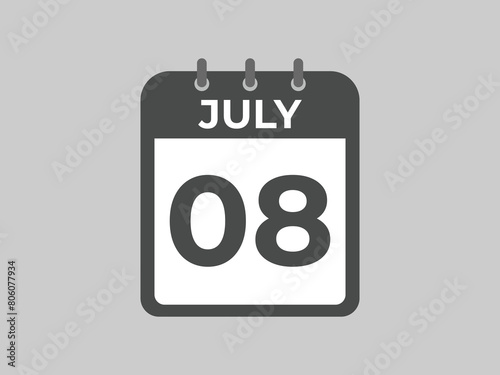 July 8 calendar reminder. 8 July daily calendar icon template. Calendar 8 July icon Design template. Vector illustration
