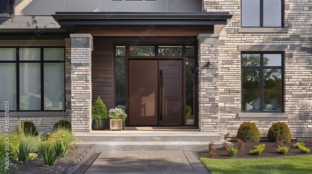 Fiberglass door with a wood grain finish for durability and aesthetics