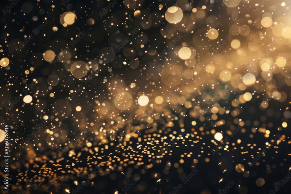 Shiny golden glitter falling down on black background. Bokeh effect Shiny golden glitter falling down on black background. Bokeh effect