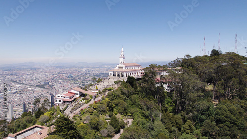 Monserrate Sanctuary on Hilltop, Bogota Cityscape in Background, Colombia photo