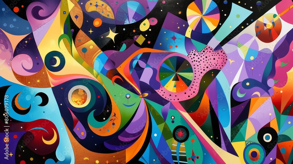 Naklejka premium Vibrant abstract geometric art piece with colorful shapes forming a stylized face on a dynamic background