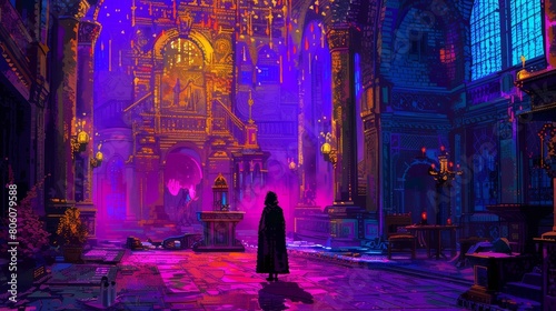 Pointillism of a curse breaker dismantling ancient spells in a Baroqueinspired drama setting, executed with detailed, vivid color explosions and dramatic lighting effects photo