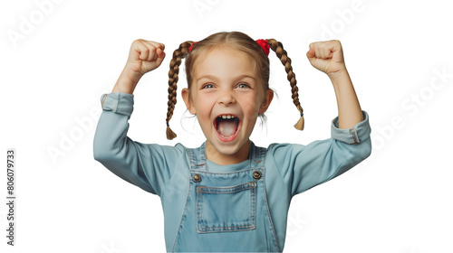 Young girl screaming of joy isolated on transparent background