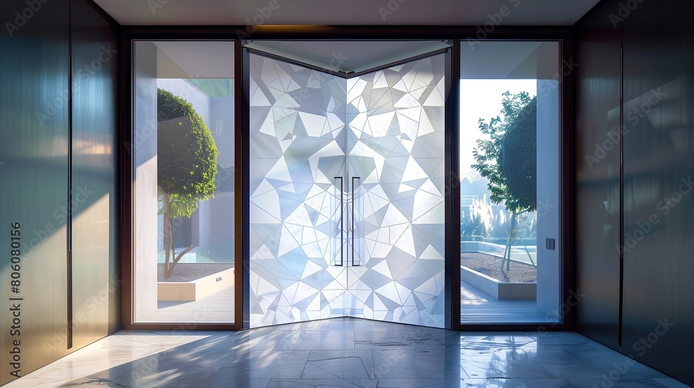Fototapeta premium Frosted glass door with a modern geometric design for privacy