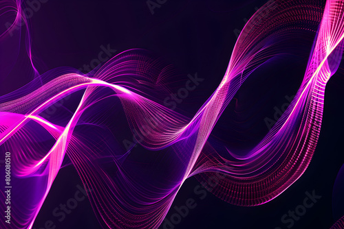 Dynamic purple and pink neon waves. Glowing curves on black background.