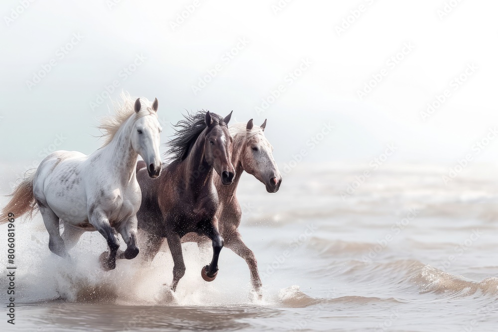 Running horses on the sea
