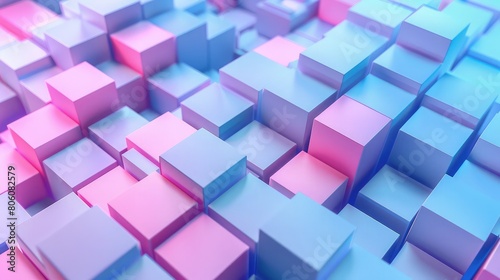 3d render of abstract background with cubes in blue and pink colors  Abstract background of cube blocks wall stacking design neon pastel color for cubic wallpaper background 