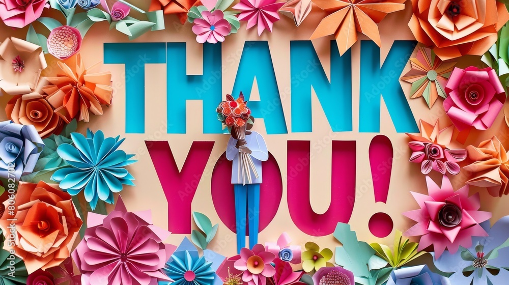 Colorful Paper Floral Art Display with Thank You Message