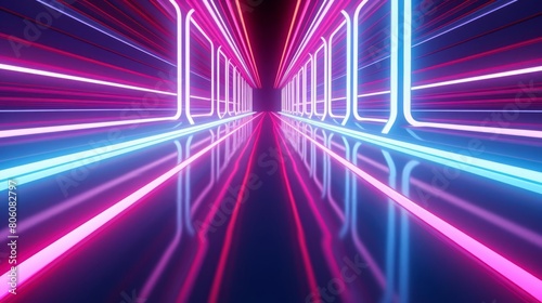 neon stripes running along the length of a futuristic corridor