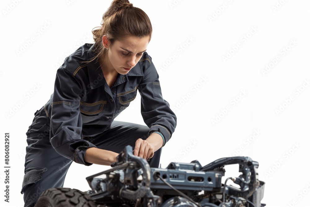 Mechanic examining complex machinery parts Mechanic examining complex machinery parts