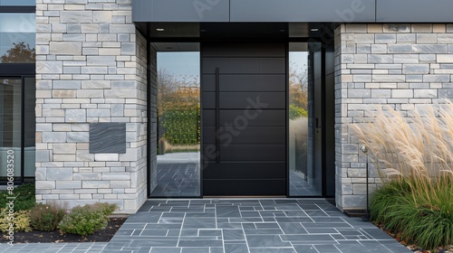 Modern steel door with horizontal windows and a matte black finish