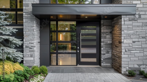 Modern steel door with horizontal windows and a matte black finish