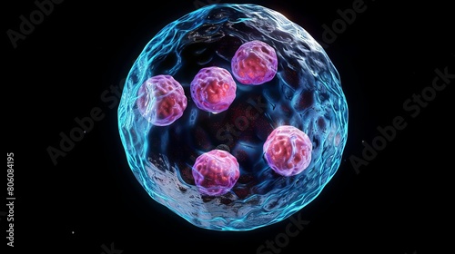 Stock photo of a 3D rendered embryonic stem cell, depicted with high detail and clarity, suitable for advanced scientific research and educational purposes photo