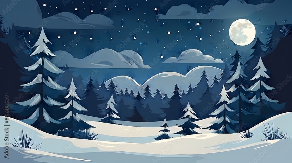 Tranquil winter night under a luminous full moon Tranquil winter night under a luminous full moon