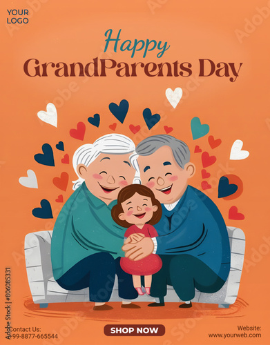 Happy Grandparents Day Post, Banner or Flyer Design for Social Media With Editable Vector File
