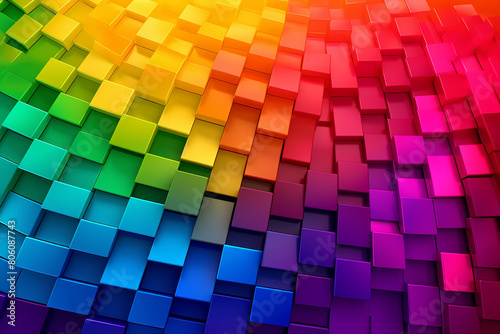 A vibrant arrangement of 3D cubes transitioning through rainbow colors
