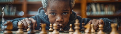 Little girl playing chess photo