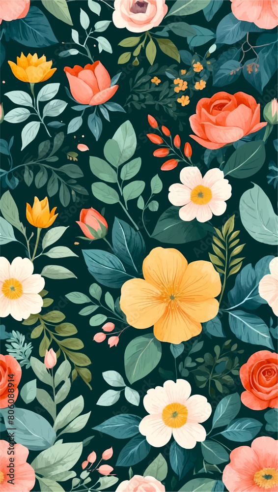 Beautiful seamless vector floral pattern, spring summer background with tropical flowers, palm leaves, jungle leaf, rose, bird of paradise flower. Exotic wallpaper, Hawaiian style, watercolour style Beautiful seamless vector floral pattern, spring summer background with tropical flowers, palm leaves, jungle leaf, rose, bird of paradise flower. Exotic wallpaper, Hawaiian style, watercolour style